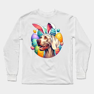 Weimaraner Sports Bunny Ears Amidst Easter Celebrations Long Sleeve T-Shirt